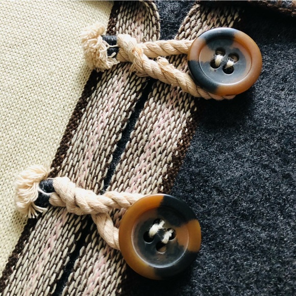 Tribal Wool Blend Jacquard Knitted Jacket in Grey & Cream Size L - Picture 11 of 15